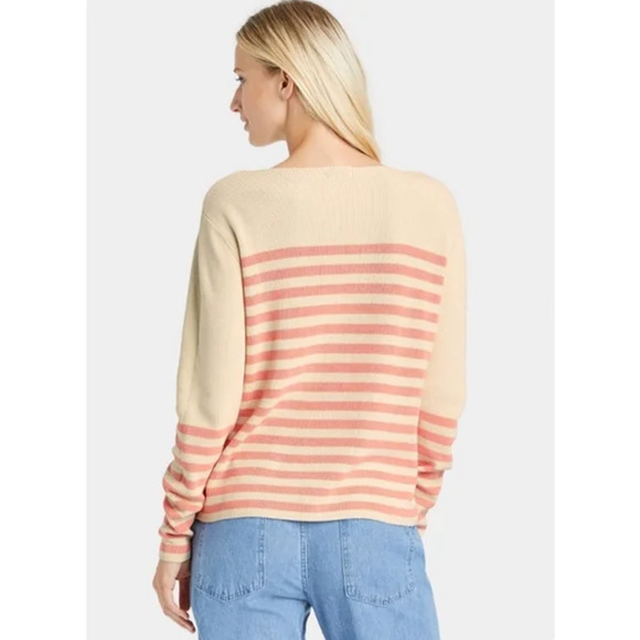 Who What Wear Womens Sweater Size Medium Pink Tank Striped Long Sleeves Slim Fit - Picture 6 of 12